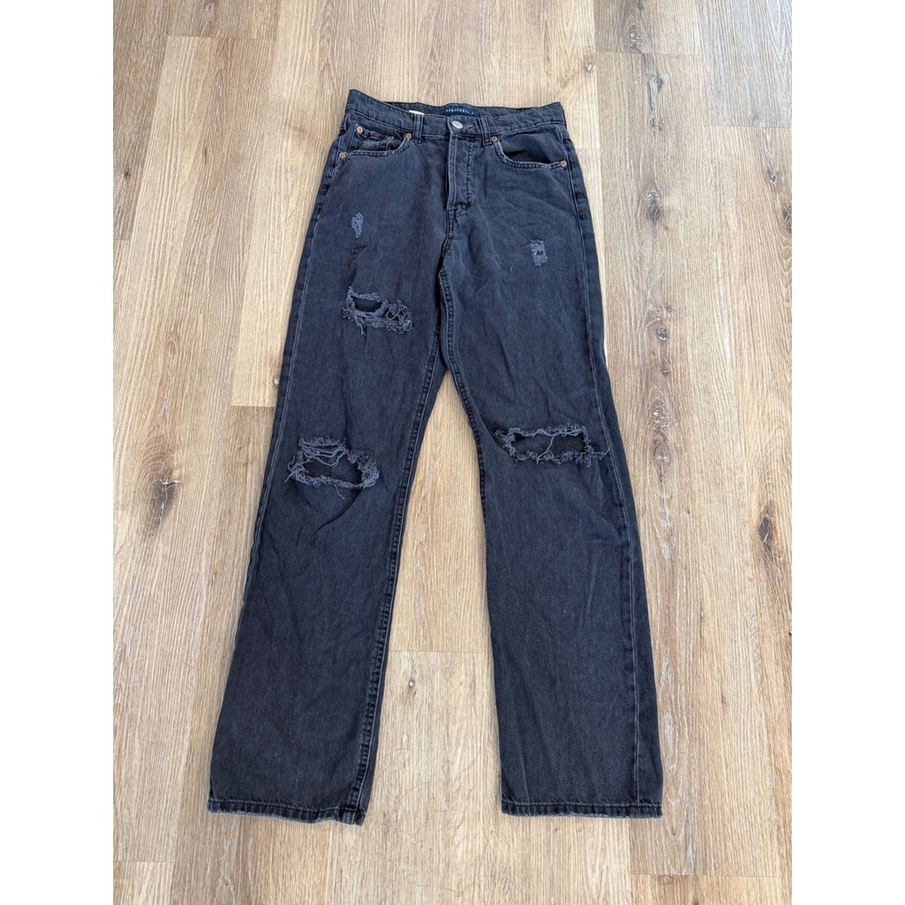 Aeropostale 90s Baggy Distressed Ripped Jeans Women 4 Reg Black High Rise Denim